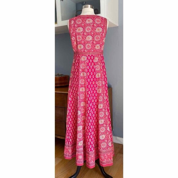 ANOKHI Hand Block Print Indian Cotton Dress Maxi Boho A-line Size XS Pink - Picture 3 of 9